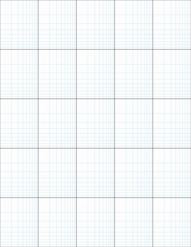 Logarithmic Graph Paper (5x5 cycles) - Blue